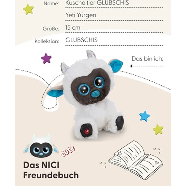 NICI Kuscheltier GLUBSCHIS Yeti Yürgen 15cm, weiß, Plüschstofftier mit blauen Glitzeraugen und silbrig glänzenden Hörnern, ideal zum Kuscheln und Spielen für Kinder & Erwachsene, tolle Geschenkidee – Bild 5