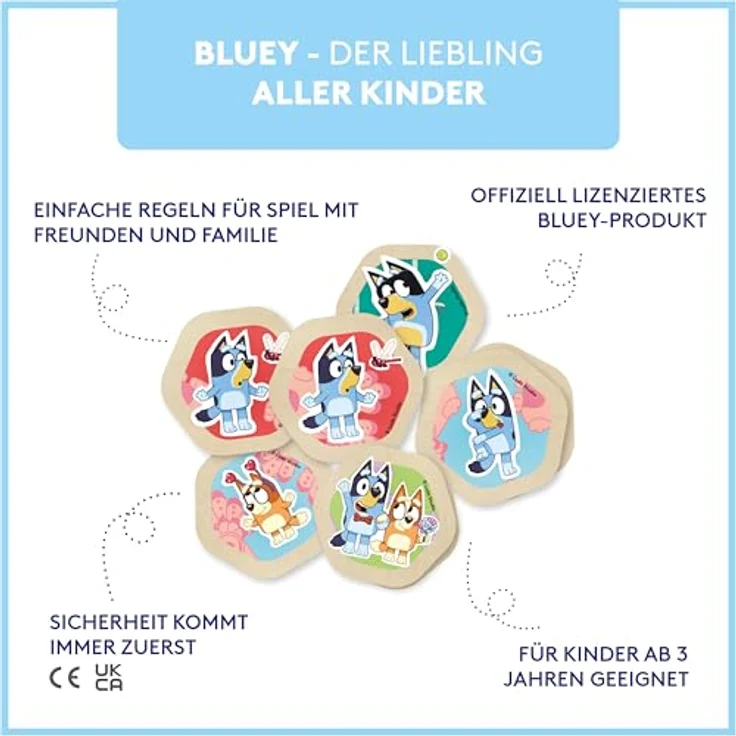 MICKI Memo – Holzspiel „Bluey“ – Memory-Spiel mit 38 sechseckigen Plättchen und motivierenden Bluey-Bildern, für Kinder ab 3 Jahren – Bild 4