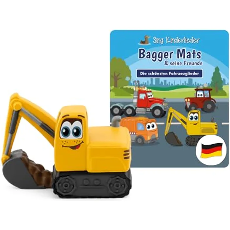 tonies Hörfigur für Toniebox, Sing Kinderlieder – Bagger Mats & Seine Freunde: Die schönsten Fahrzeuglieder, Kinderlieder für Kinder ab 3 Jahren, Spielzeit ca. 60 Minuten, von tonies