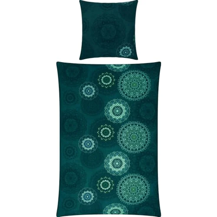 Erwin Müller Bettwäsche, Bettgarnitur Flanell Mandala - mollig warm, temperaturregulierend, Petrol 80x80 cm / 155x220 cm – Bild 2