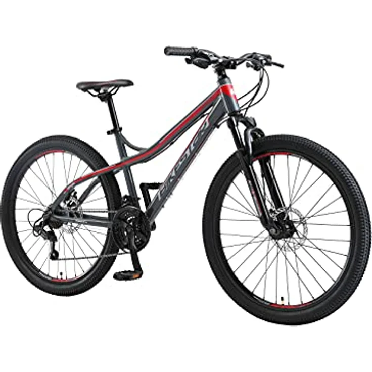 BIKESTAR Hardtail Aluminium Mountainbike Shimano 21 Gang Schaltung, Scheibenbremse 26 Zoll Reifen | 16 Zoll Rahmen Alu MTB | Grau & Rot – Bild 3