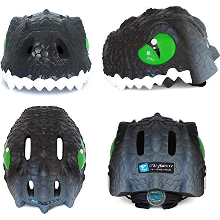 Crazy Safety Kinder Fahrradhelm | Leichter und Verstellbarer 3D Tierhelm 49-55 cm (Drache Schwarz) – Bild 2