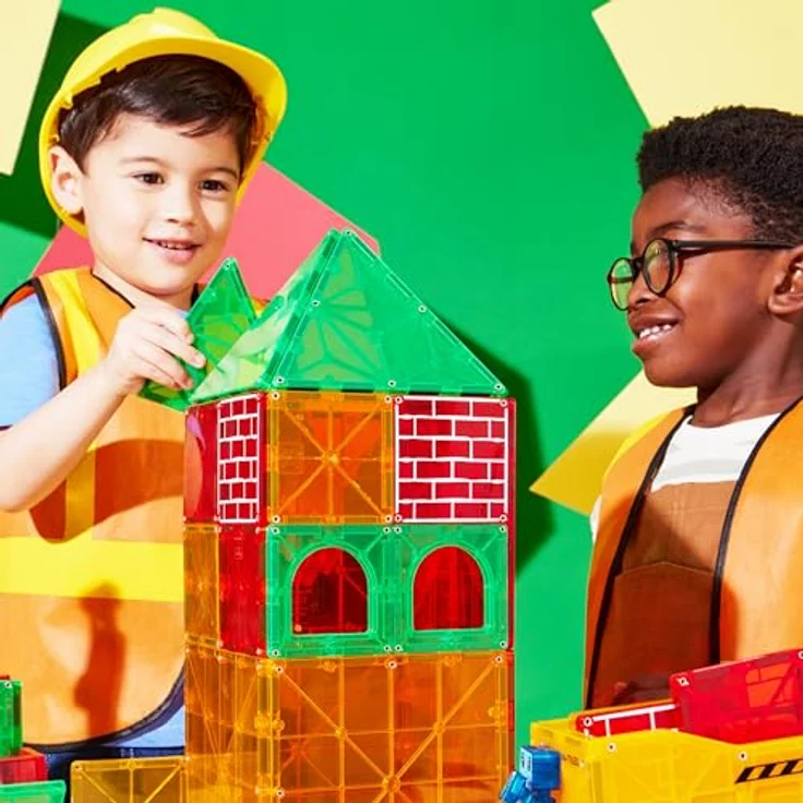 Magna-Tiles Builder XL 50 STK., Magnetisches Konstruktions-Set mit Auto-Chassis und beweglichen Teilen, bunt – Bild 4