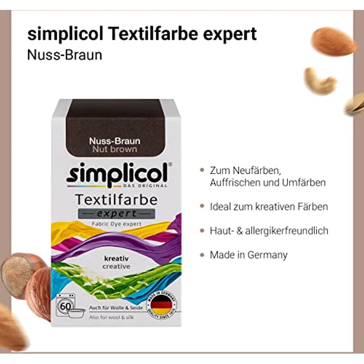 simplicol Textilfarbe expert Nuss-Braun 1716 - Zum Umfärben und Auffrischen von Kleidung, Waschmaschinenfest, für Baumwolle, Wolle, Seide, Leinen, Viskose & Mischgewebe – Bild 3