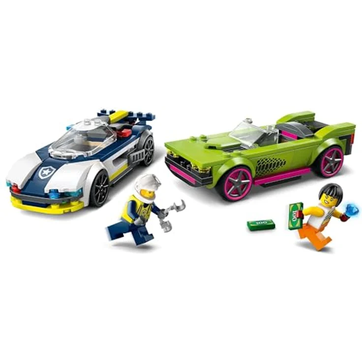 LEGO City Verfolgungsjagd mit Polizeiauto und Muscle Car, Auto-Spielezug mit 2 Rennautos, Polizei-Geschenk für Kinder, Jungs und Mädchen ab 6 Jahren, Set mit Polizist und Ganovin-Minifiguren 60415 – Bild 3