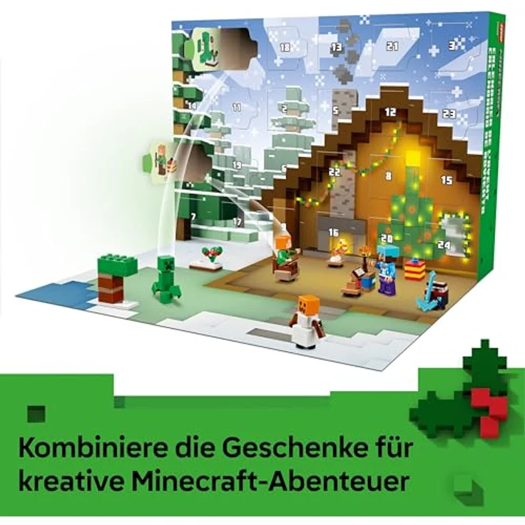LEGO Minecraft Adventskalender 2025, 24 baubare Überraschungen mit Minifiguren Alex und Steve, ausklappbare Spielmatte – Bild 4