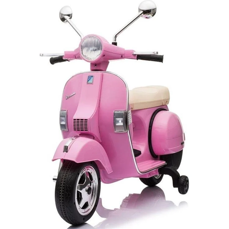 Vespa PX150 Ride-On Scooter, 12V Elektroscooter für Kinder, Pink mit LED-Lichtern und Trainingsrädern