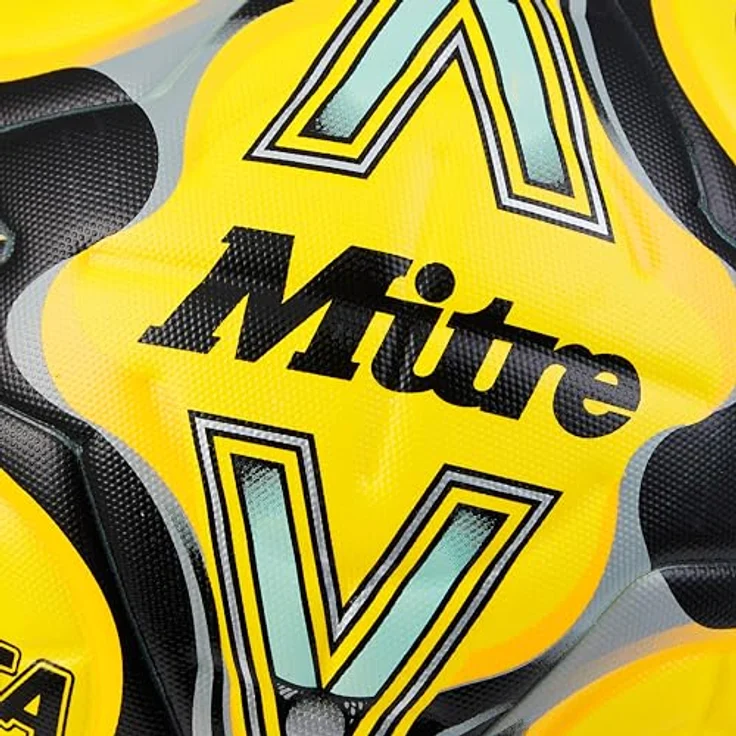 Mitre Delta Fußball, langlebig mit verbesserter Genauigkeit und Konsistenz, Gelb/Schwarz/Grau (Fluo-Gelb/Schwarz/Kreisgrau), Größe 5 – Bild 4