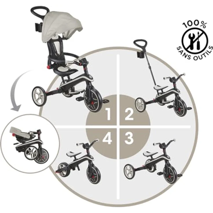 Globber Explorer 4 in 1 Foldable, Faltbares Dreirad mit verstellbarer Sitzlehne und abnehmbarem Sonnendach – Bild 3