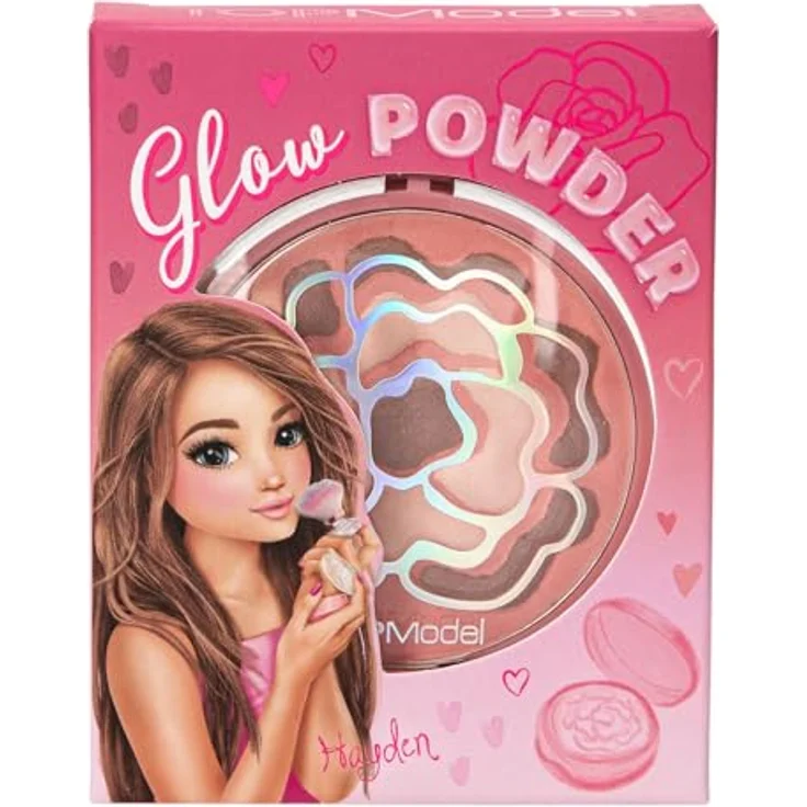 Depesche TOPModel Glow Puder Beauty and Me, schimmerndes Puder in Rosa- und Brauntönen, inkl. Spiegel und Schwämmchen, rundes Klappdöschen – Bild 1