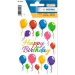HERMA 15518 Aufkleber Geburtstag Glitzer, 16 Stück, Geschenk Sticker mit Luftballons Happy Birthday Schriftzug, Erwachsene Kinder Geschenkaufkleber für Glückwünsche Herzlichen Glückwunsch Dekoration
