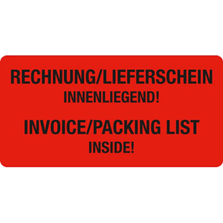 EICHNER 250 Warnetiketten rot »Rechnung/Lieferschein innenliegend!«, selbstklebend, rechteckig 100,0 x 50,0 mm, blickdicht