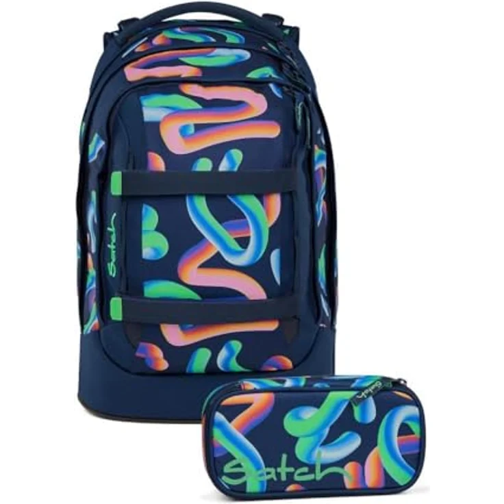 Satch pack Schulrucksack Set 2tlg. mit Schlamperbox, 30 Liter Volumen, Crazy Twist Design, 3D Soft-Mesh Rückensystem – Bild 1