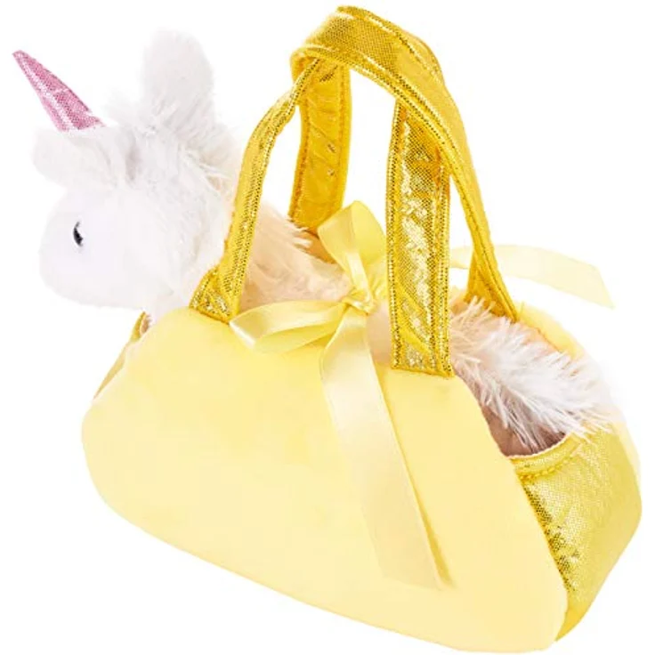 BRUBAKER Einhorn Tasche Weiß - 20 cm - Plüschtier in Handtasche - Plüsch Stofftier Kuscheltier - Gelb – Bild 4