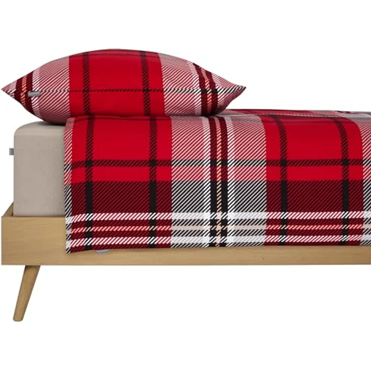 Schiesser Bettwäscheset Borro | Feinbiber | 100% Baumwolle aus nachhaltiger Produktion | 155x220cm + 80x80cm | Rot – Bild 2