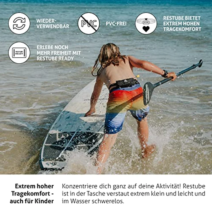 Restube Beach aufblasbare Schwimmboje | für Schwimmen, Angeln, Segeln & Surfen | Kompakte Einheitsgröße für alle Survival Schwimmer – Bild 4