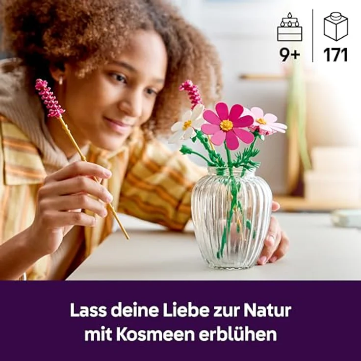 LEGO Botanicals Kosmeen 11514, Künstlicher Blumenstrauß mit 3 Kosmeen in weiß, rosa und violett & 2 Lampenputzergras Stielen, DIY Kunstblumen Deko für Kinderzimmer, ab 9 Jahren, Geburtstagsgeschenk für Mädchen & Erwachsene – Bild 2
