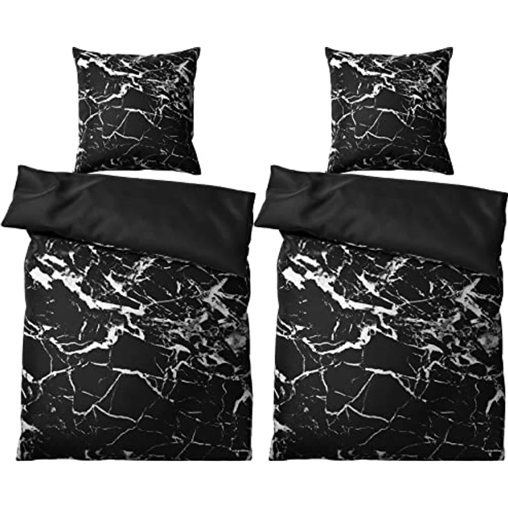 Sanilo® Bettwäsche 135x200 cm, 100% Baumwolle, 4-teilig, Wendebettwäsche, Oeko-TEX Zertifiziert, Marmor Schwarz – Bild 3