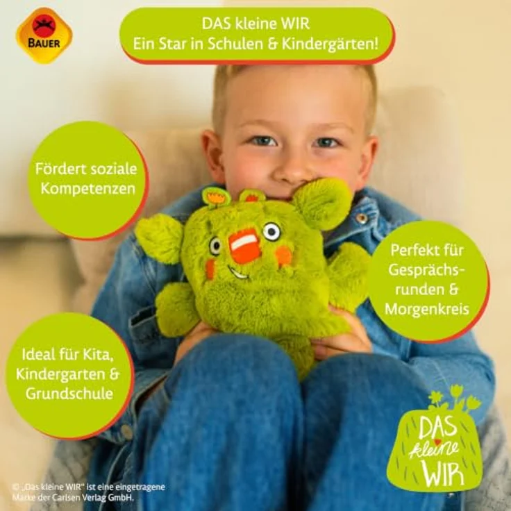 Bauer Spielwaren Das kleine WIR Handpuppe Kuscheltier, 20 cm, super kuscheliges grünes Fell, Stofftier für Kinder und Erwachsene – Bild 5