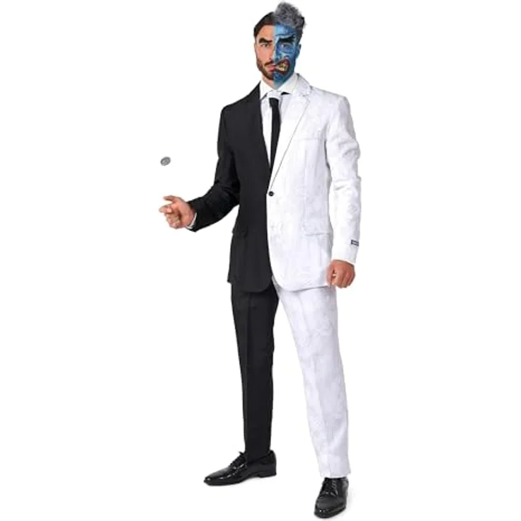 Suitmeister Halloween-Kostüm für Herren, DC-Charaktere, schmale Passform, Schwarz-Weiß, Zwei Gesichter, M – Bild 1