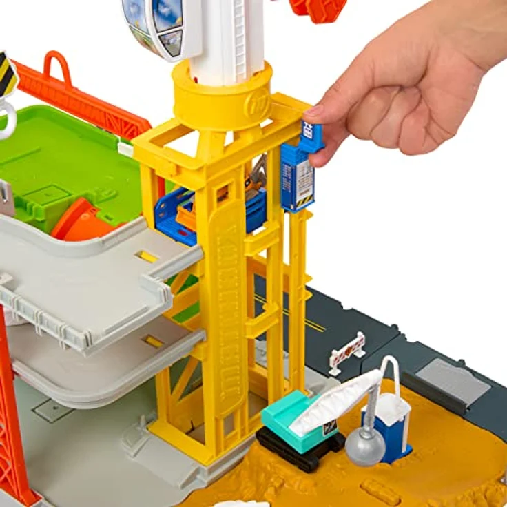 Matchbox Epische Baustelle, Spielset mit Mega-Kran, Licht- und Soundeffekten, inklusive Bagger und Zubehörteilen – Bild 5