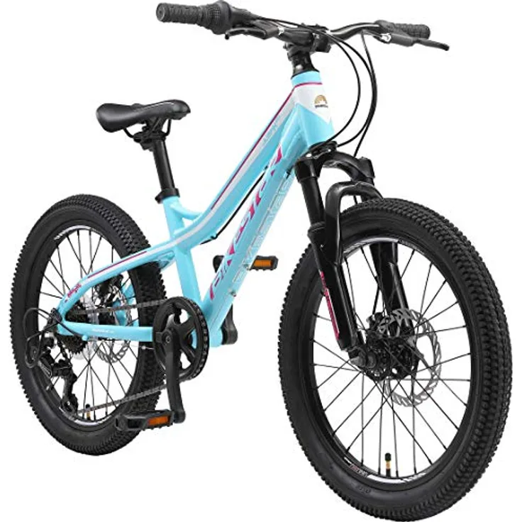 BIKESTAR Alu Mountainbike Jugendfahrrad 20 Zoll ab 6-9 Jahre Hardtail | 7 Gang Shimano Schaltung, Scheibenbremse, Federgabel | Kinder Fahrrad Weiß Türkis | Risikofrei Testen