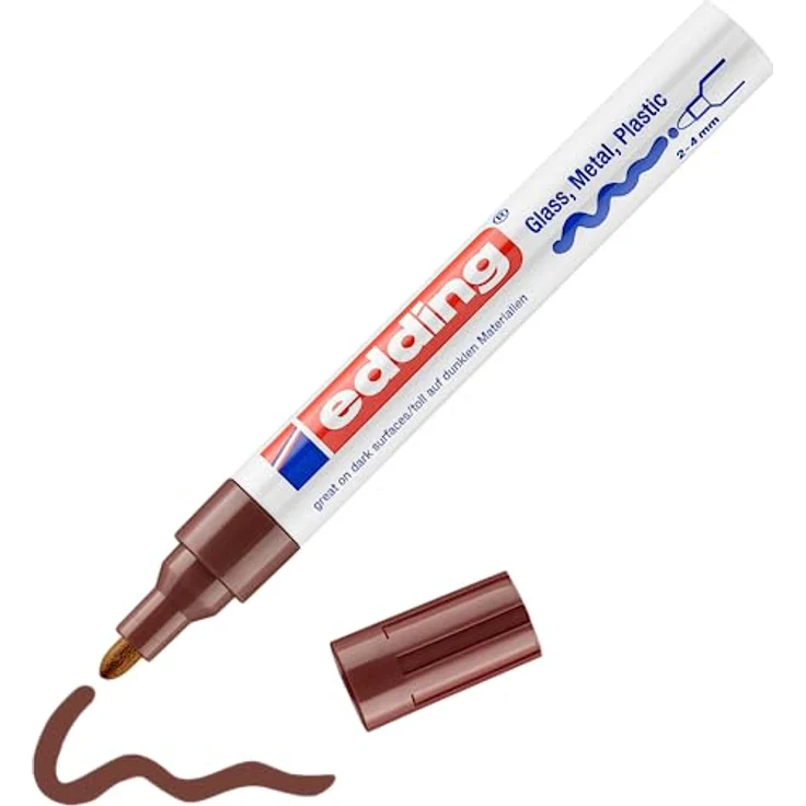 edding 750 Glanzlackmarker - braun - 1 Lackmarker - Rundspitze 2-4 mm - Lackstift für Glas, Stein, Holz, Kunststoff und Papier - wasserfest, stark deckend – Bild 1