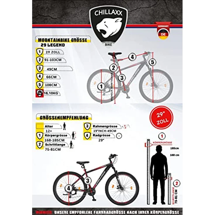 Chillaxx Bike Legend Aluminium 24, 26, 27,5 und 29 Zoll Shimano Mountainbike MTB Fahrrad für Jungen Mädchen Herren und Damen 21 Gang Schaltung Herrenrad Damenrad (29 Zoll, Schwarz-Lime Disc-Bremse) – Bild 5