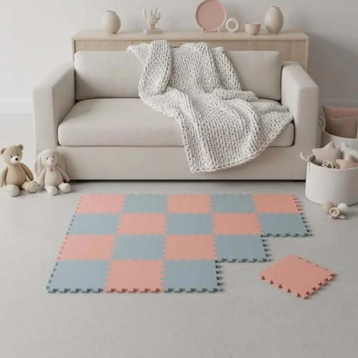 LittleTom Spielmatte Baby Puzzlematte Blau & Rosa, 18-teilig, 30x30 cm Matten, 180x90 cm Bodenmatte, EVA Schaumstoff, rutschfest, allergikerfreundlich – Bild 1