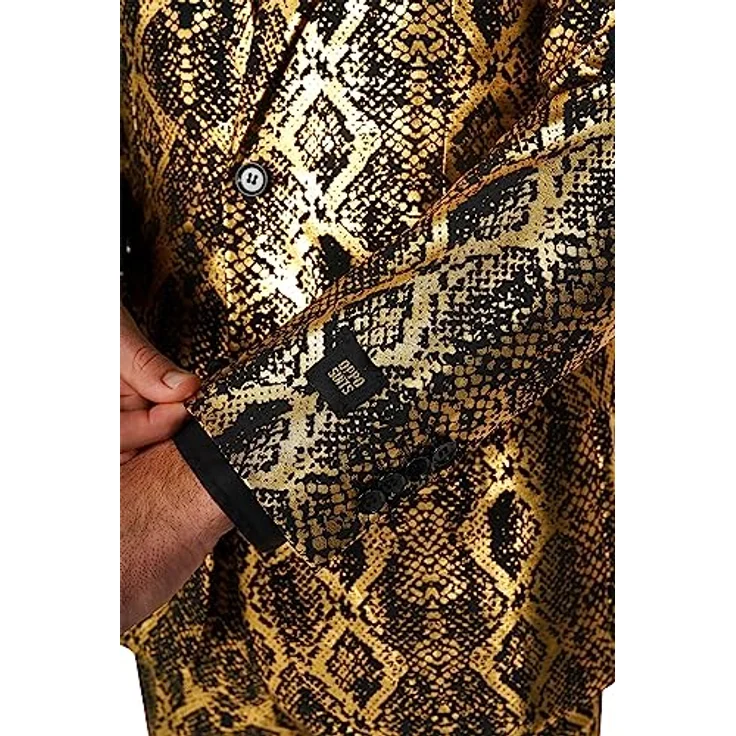 OppoSuits Shiny Snake (60), Slim-Fit Anzug mit Jacket, Hose und Krawatte in goldenen Schuppen – Bild 6