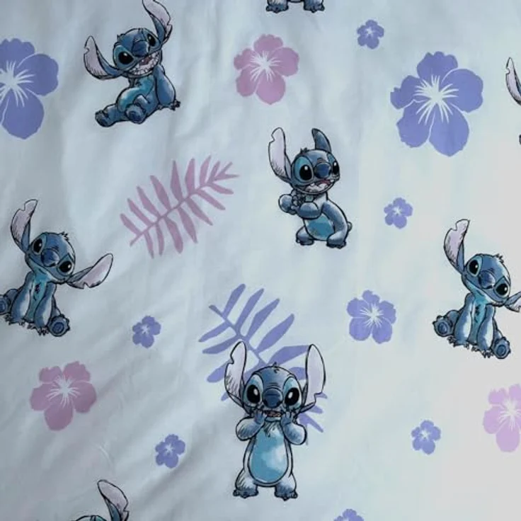 Jerry Fabrics Kinder Bettwäsche Wendebettwäsche Lilo und Stitch mit Blumen lila, 100% Baumwolle, 140x200 cm Bettdeckenbezug, 70x90 cm Kopfkissenbezug – Bild 4