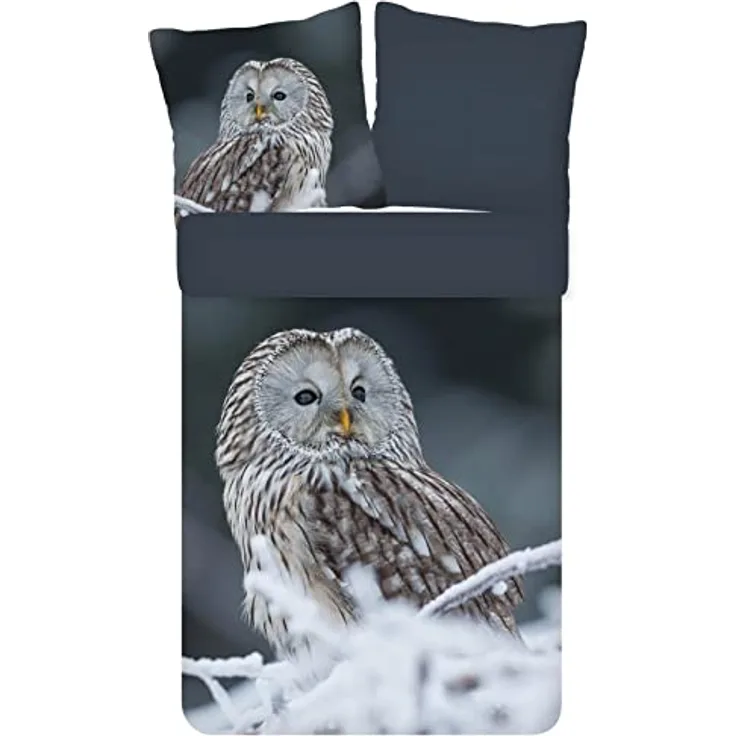 ESPiCO Bettwäsche Trendy Bedding Bennie Eule Schnee AST Landschaft Vogel Tiermotiv Renforcé, Größe:135 cm x 200 cm