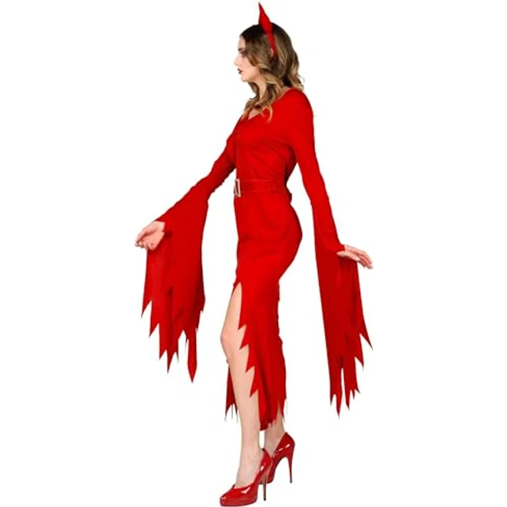 W WIDMANN MILANO Party Fashion Teufel Kostüm, rotes Kleid mit Gürtel und Teufelshörner, Größe XS, für Halloween und Fasching – Bild 4