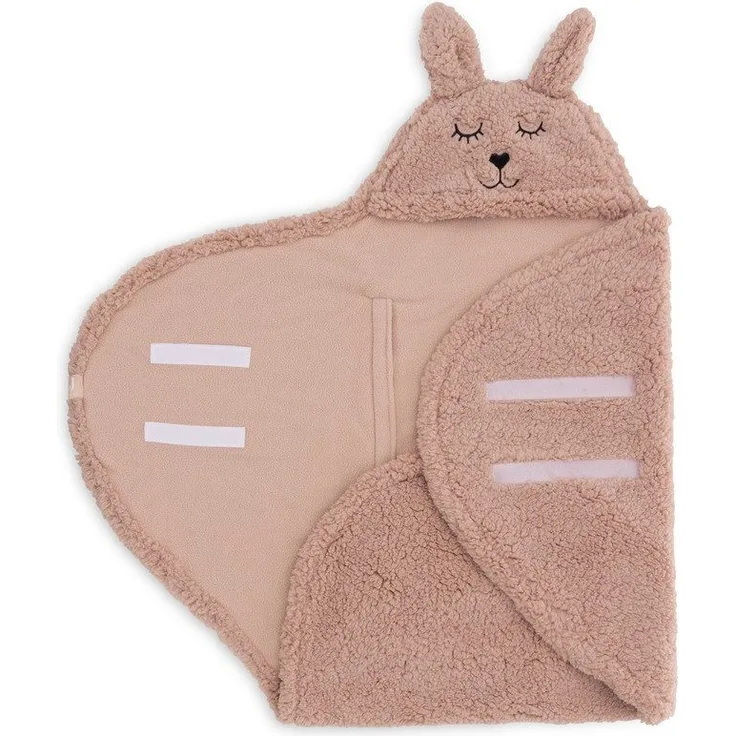 Jollein Einschlagdecke für Babyschale Bunny, flauschiges Kunstfell, weiches Innenmaterial, süßes Häschengesicht, Polyester, 100%, weiß