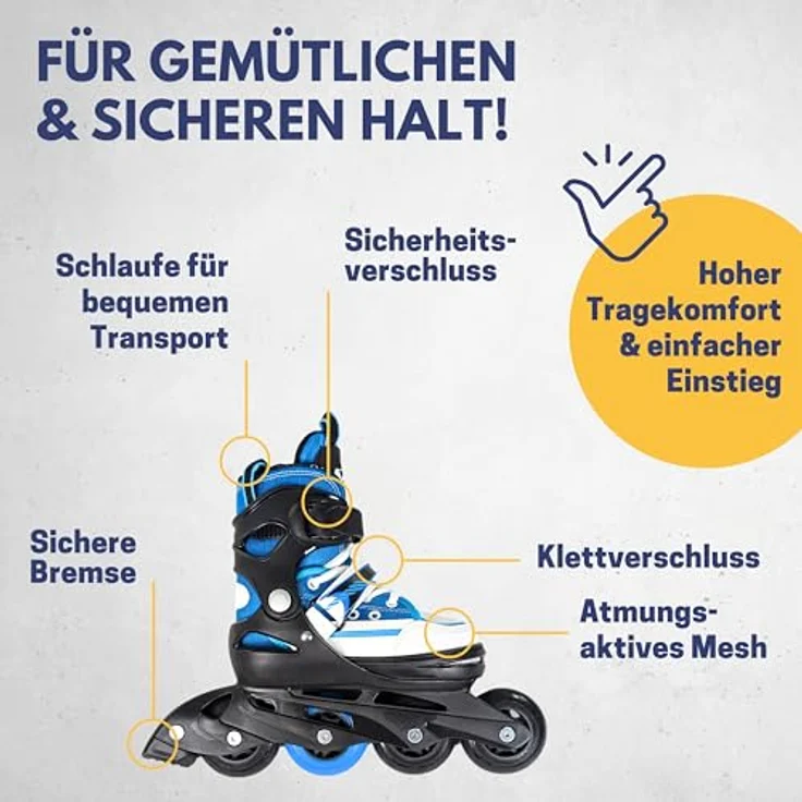 Best Sporting Inline Skates Kinder I Rollschuhe größenverstellbar I robuste Inliner für Jugendliche mit Bremse I schwarz/blau I Rollerskates Schuhe Kinder I Inliner mit 4 Rollen – Bild 5