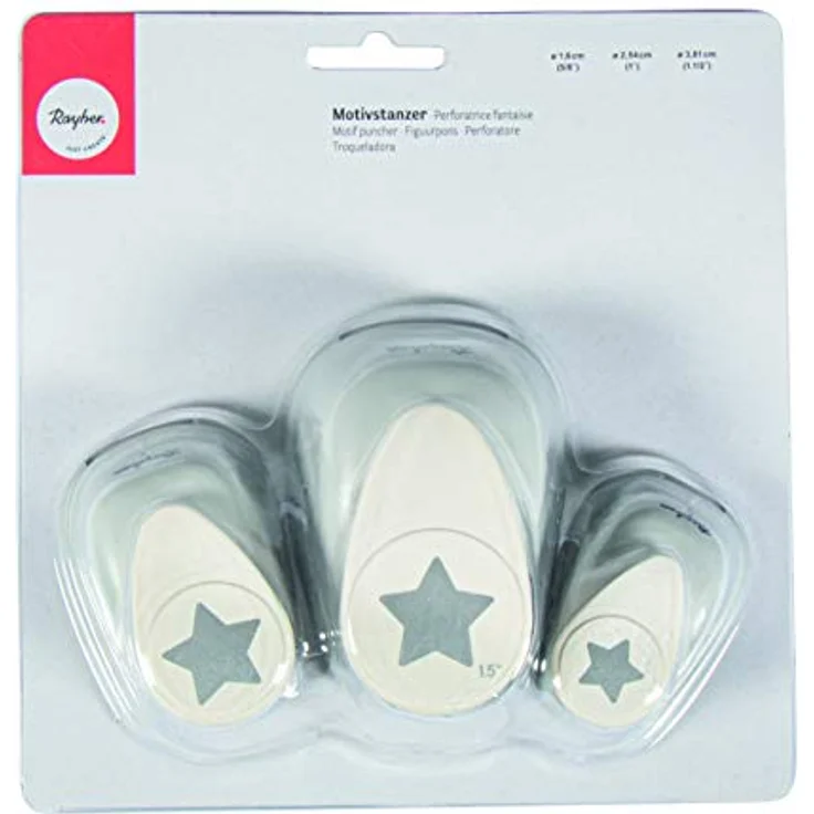 Rayher 69182000 Motivstanzer-Set Sterne, , Set 3 Stück, Motivgrößen 1.6 x 2.54 x 3.81 cm, geeignet für Papier/Karton bis 200g/m2 – Bild 2