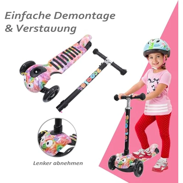Habib Gruppe Kinderroller, 3-Räder Kinderscooter mit LED-Rädern, Höhenverstellung, rutschfester Plattform, für Jungen & Mädchen 3-8 Jahre, Max. 50 KG – Bild 2