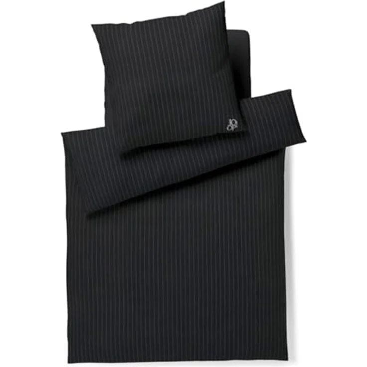 Joop! Bettwäsche Soft Stripes 45003 09 Stone, Flauschige Flanell-Bettwäsche in Schwarz-Grau mit Nadelstreifen, Größe: 155 cm x 220 cm, Öko-Tex-Standard-100 – Bild 1