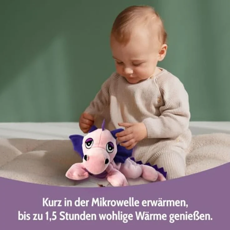 Habibi Plush Glücksdrache, rosa Wärmetier Kuscheltier mit Hirsefüllung und aromatischem Duft, Mikrowellen- und Kühlschrank geeignet – Bild 2