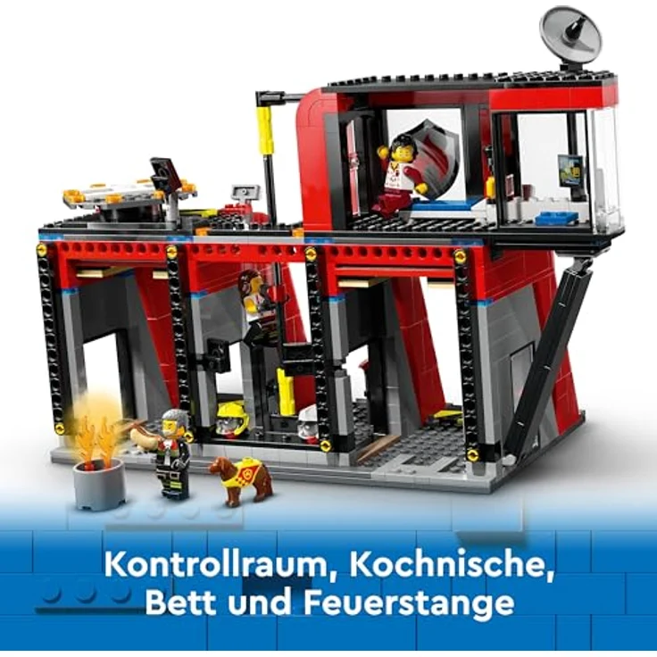 LEGO City Feuerwehrstation mit Drehleiterfahrzeug, Feuerwehr-Spielzeug mit Feuerwache und Feuerwehrauto, Geburtstagsgeschenk für Kinder ab 6 Jahren, Set mit Hund und 5 Minifiguren 60414 – Bild 5