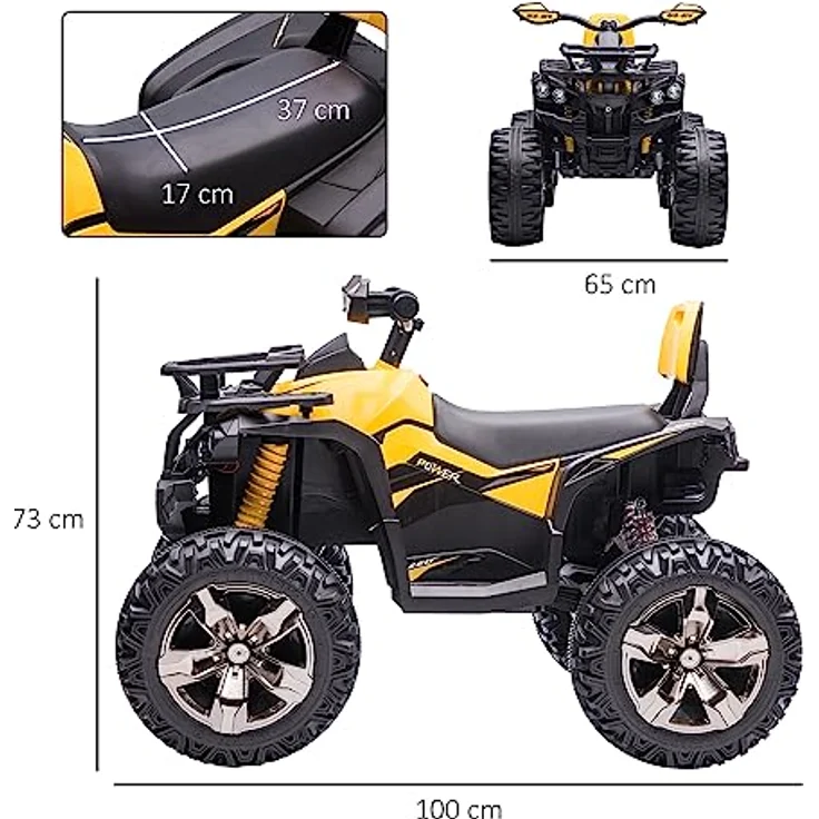 HOMCOM Elektro Quad für Kinder, 12V mit Vorwärts-, Rückwärtsfunktion, USB-Anschluss, MP3-Musikplayer, Gelb – Bild 5