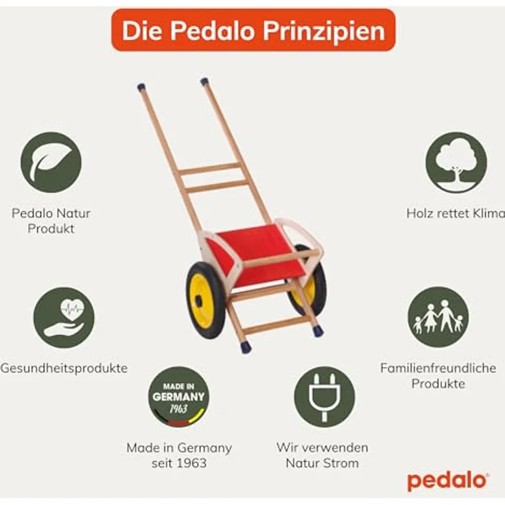 Pedalo Sulki (12"), Laufrad aus geöltem Birkenmultiplex mit rot lackiertem Sitz und Rückenlehne, inkl. seitlichen Haltegriffen und gepolsterten Stangen – Bild 4