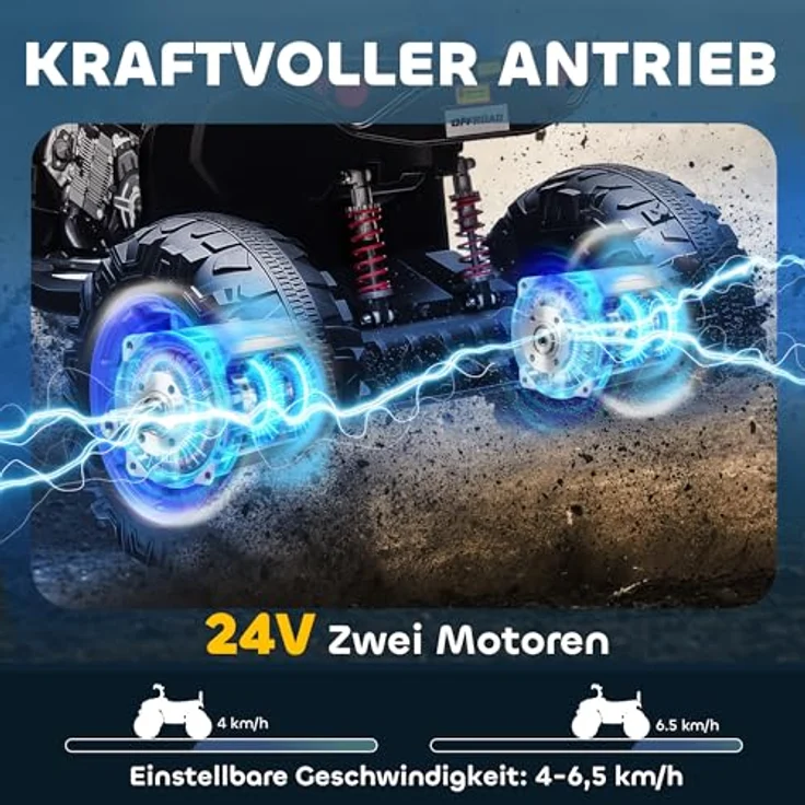 AIYAPLAY 24V Elektro Quad für Kinder, 2-Sitzer mit Vorwärts- & Rückwärtsfunktion, gefederte Räder, Scheinwerfer, USB- & MP3-Anschluss, 4-6,5 km/h, für 3-8 Jahre, Lila – Bild 3