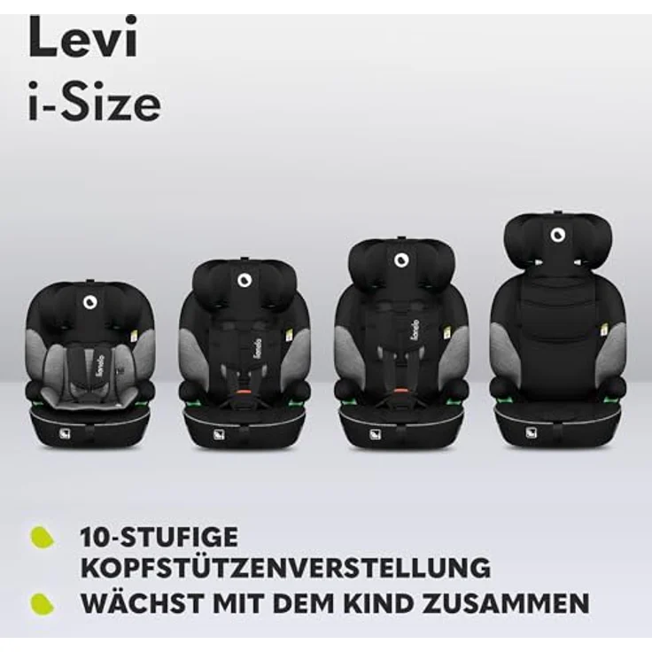 lionelo Autokindersitz LEVI I-SIZE, i-Size / Universell passend, passt in alle Autos, ab: 15 Monaten, bis: 12 Jahre, bis: 18,00 kg, (Set) – Bild 3