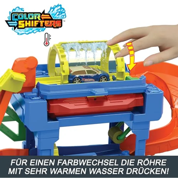 Hot Wheels Let's Race Netflix - City Spielzeugauto-Trackset, Farbwechsel-Tunnelautowaschanlage mit 1 Farbwechselfahrzeug im Maßstab 1:64, HTN80 – Bild 4