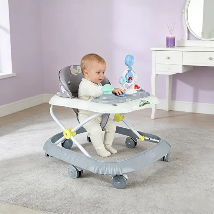 LANTUS 4 in 1 Lauflernhilfe mit abnehmbarer Spieluhr, Lauflernwagen mit Licht und Rädern, belastbar bis 12 kg, grau – Bild 3