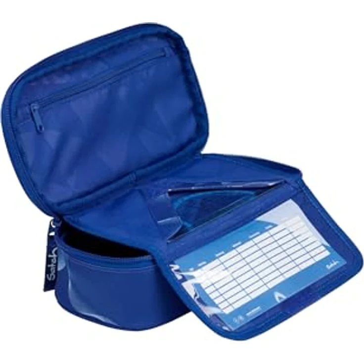 satch Schlamperbox extra groß inkl. Trennfach Reißverschlussfach Stiftehalter Geodreieck Sichtfenster für Stundenplan Vibrant Blue - Blau Federmäppchen – Bild 3