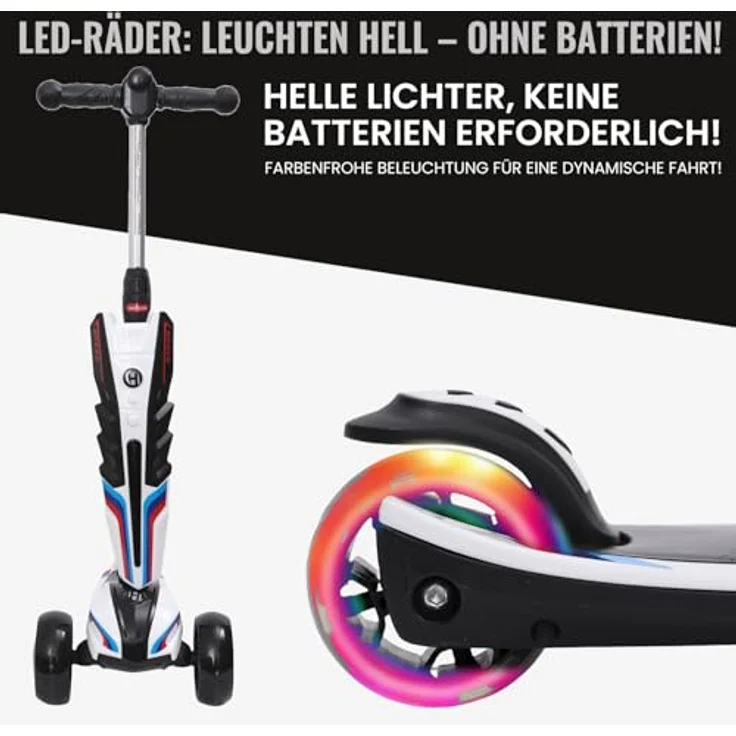 Europebazar Habib 3-Rad Roller mit LED-Licht, klappbar & bis 50kg belastbar, rot – Bild 3