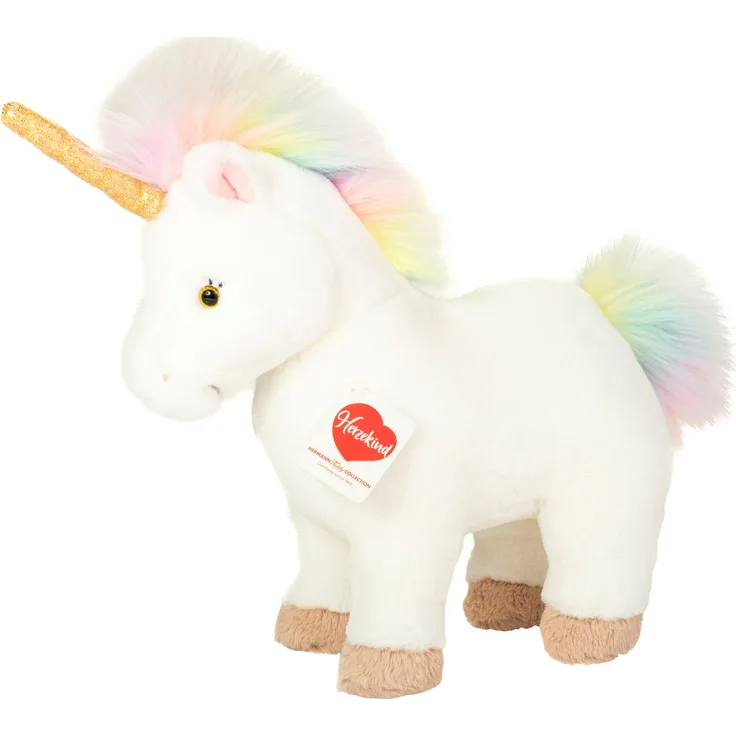 Teddy Hermann® Kuscheltier Herzekind, Einhorn Zoey 27 cm mit regenbogenfarbener Mähne