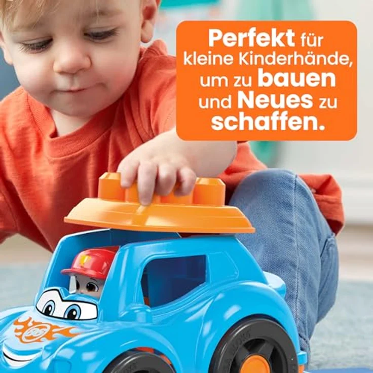 Mega Brands MEGA HKN41 BLOKS Bauklötze für Kleinkinder, Rennauto Ricky mit abnehmbarem Dach, integriertes Staufach und 1 Figur, Spielzeug für Kinder ab 1 Jahr – Bild 2